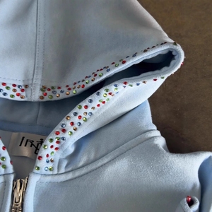 OEM 3XL <strong>Zip</strong> <strong>up</strong> Custom Rhinestone Glitter 400GSM Big Hood Heavyweight 100% Cotton Blue Fleece Cut Sew <strong>Men</strong> High Quality - Product Image 2