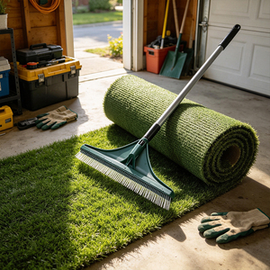Adjustable Handle <strong>Artificial</strong> <strong>Grass</strong> Brush <strong>Rake</strong> 45.5cm Wide Outdoor Lawn Turf Carpet Sweeper <strong>Rake</strong> - Product Image 2