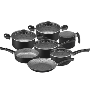 Không dính Frying <span class=keywords><strong>Pan</strong></span> Set với nắp Chứng Khoán nồi, chảo sâu, chậu và chảo đặt cho cảm ứng HOB Cookware Set - Product Image 4