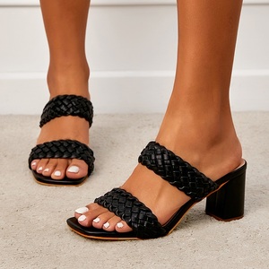 New Foreign Trade Thick <b>Heel</b> Braided T-stage Outdoor Net <b>Red</b> Nightclub High-heeled Fashion Women's Shoes - Product Image 3