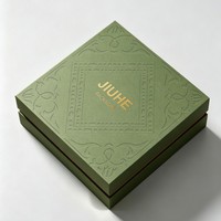 Boîte cadeau rigide gaufrée vert olive, motif floral, emballage en carton de luxe avec logo doré, vente en gros personnalisée