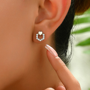 Geometric Heart Stud <b>Earrings</b> Zircon Set Zinc Alloy Stainless Steel <b>Post</b> Gift Jewelry for Women - Product Image 2