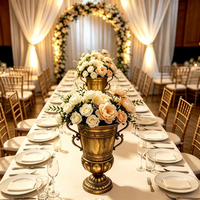 Macetero Decorativo Vintage en Forma de Trofeo de Metal Dorado con Asas, Florero Decorativo, Centro de Mesa para Bodas, Maceta para Exhibición Floral