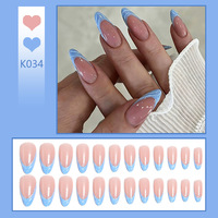 Nouvelle Arrivée 2026 – Ongles Press-On Élégants, Faux Ongles Longs en Acrylique Amande Bleu Clair à French Manucure, Réutilisables pour Nail Art