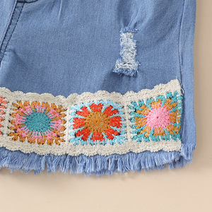 Foreign Trade Children's Clothing Spring and Autumn Ethnic Style Girls <b>Suspender</b> Embroidered Top Denim Shorts <b>Set</b> - Product Image 4