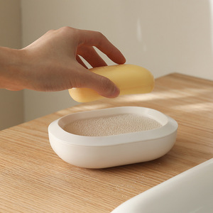 Junzo Soap Dish Oval White Plastic Self Drain For Bathroom Desktop Countertop Home Use - Product Image 2