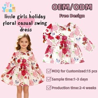 Robe longue à manches longues avec imprimé floral et papillons personnalisé pour petites filles, robe personnalisée de marque pour enfants, vêtements pour filles