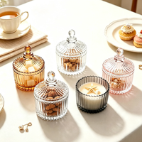Pot de rangement en verre gaufré à côtes verticales, multicolore, décoratif, pour bonbons, noix, bougies, décoration de table à la maison