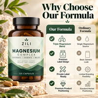 Capsules de magnésium OEM, complexe triple de magnésium (glycinate, taurate, malate), complément nutritionnel minéral, fournisseur de marque privée
