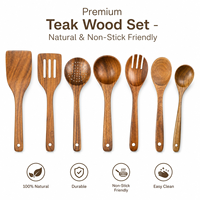 Cuillères en bois pour la cuisine, ensemble d'ustensiles en bois de teck, durables, résistants à la chaleur, ustensiles de cuisine avec poignées ergonomiques