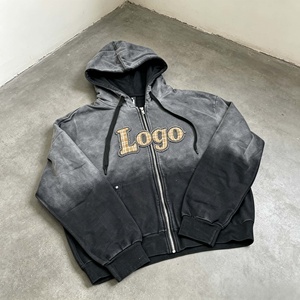 เสื้อฮู้ดดี้ผู้ชาย สกรีนโลโก้ได้ 500 GSM หนานุ่ม สไตล์วินเทจ ซันเฟด ซิปหน้า แต่งลายปักแบบดิสเทรส - Product Image 1
