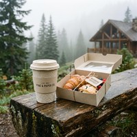 Gobelet à café en pulpe moulée jetable et boîte à pâtisserie en kraft avec fenêtre, impression personnalisée, emballage écologique à emporter