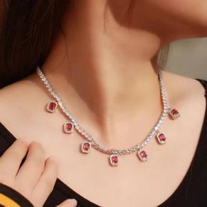 Chapado en oro de 18K, collar de clavícula de cadena de tenis CZ con abalorios cuadrados de Zirconia cúbica roja y azul brillante para mujer, joyería Bohemia - Product Image 6