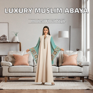 Vestido Kaftan Abaya Modesto para Mujer, Cuello Redondo, Manga Larga, Largo hasta el Tobillo, Bordado con Lentejuelas, para Uso Diario - Product Image 2