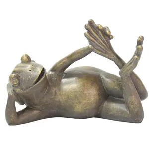Custom Fun Animal Statues Polyresin Bronze Frog Sculpture Resin Sleeping Frog Figurines For Garden Decor