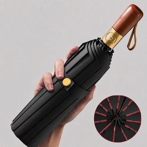 Parapluie entièrement automatique pour homme, manche en bois massif, extra large, renforcé, épais, coupe-vent, protection UV, double usage soleil/pluie - Product Image 2