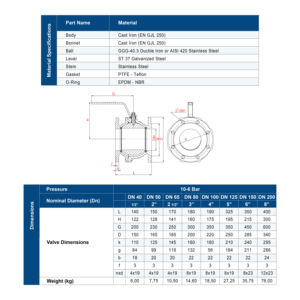 Válvula de bola (con bridas/2 piezas) Dn50 - Product Image 4