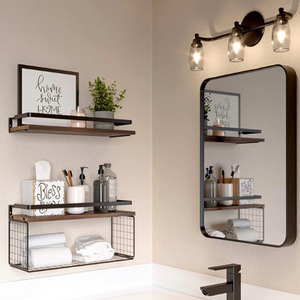 Mensole Galleggianti in <span class=keywords><strong>Legno</strong></span> per <span class=keywords><strong>Bagno</strong></span> <span class=keywords><strong>con</strong></span> Supporti in Metallo e Cestini Portaoggetti - Product Image 6
