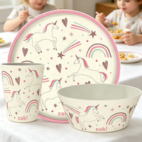 Ensemble de vaisselle pour enfants en dessin animé, 3 pièces, durable, écologique, en fibre de bambou et mélamine, comprenant une assiette, un bol et une tasse à eau