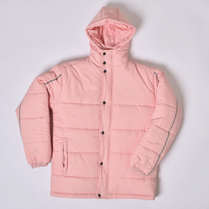 <b>Pink</b> Hooded Puffer <b>Jacket</b> With Button Closure Windproof Casual Winter Coat Regular Fit Polyester Filling Unisex - Product Image 1