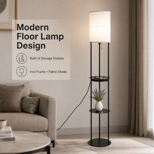 Lampadaire moderne avec abat-jour en tissu E27, support en fer, port de charge USB, lumière blanc chaud, pour chambre à coucher, salon, décoration intérieure - Product Image 2
