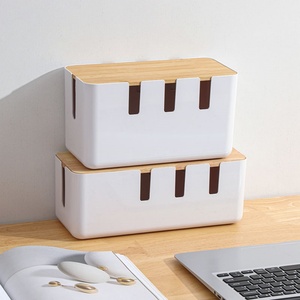 กล่องเก็บสายไฟขนาดใหญ่ ที่เก็บสายไฟแบบตั้งโต๊ะ กล่องจัดระเบียบสายไฟไม้ - Product Image 4
