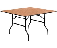 Table pliante carrée en contreplaqué avec finition transparente, table de banquet robuste pour mariage, événement, fête