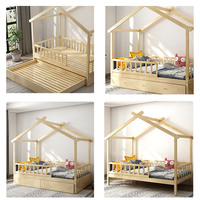 Cama Casita Infantil Muebles de Dormitorio para Niños Madera Cama de Piso para Niños