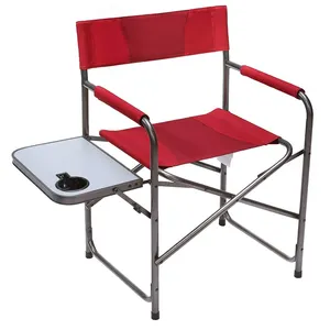 Chaise de directeur pliante à cadre en acier rouge, chaise de Camping Portable avec Table d'appoint, supporte 225 livres