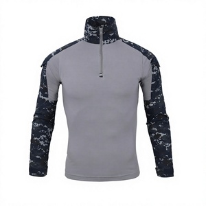 เสื้อเชิ้ตแขนยาวลายพรางสีเทาสำหรับผู้ชาย ผ้าโพลีเอสเตอร์ ระบายอากาศได้ดี ดีไซน์ซิปครึ่งตัว - Product Image 1