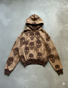 Felpe <span class=keywords><strong>con</strong></span> <span class=keywords><strong>cappuccio</strong></span> lavate <span class=keywords><strong>con</strong></span> acido in bianco 500 Gsm in cotone pesante <span class=keywords><strong>con</strong></span> <span class=keywords><strong>teschio</strong></span> grafiche attorcigliate - Product Image 6