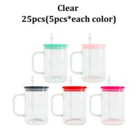 Nouvelles tasses à café en verre transparent givré de 17 oz, vierges pour sublimation, couleurs mélangées, avec couvercles en plastique colorés pour le bricolage