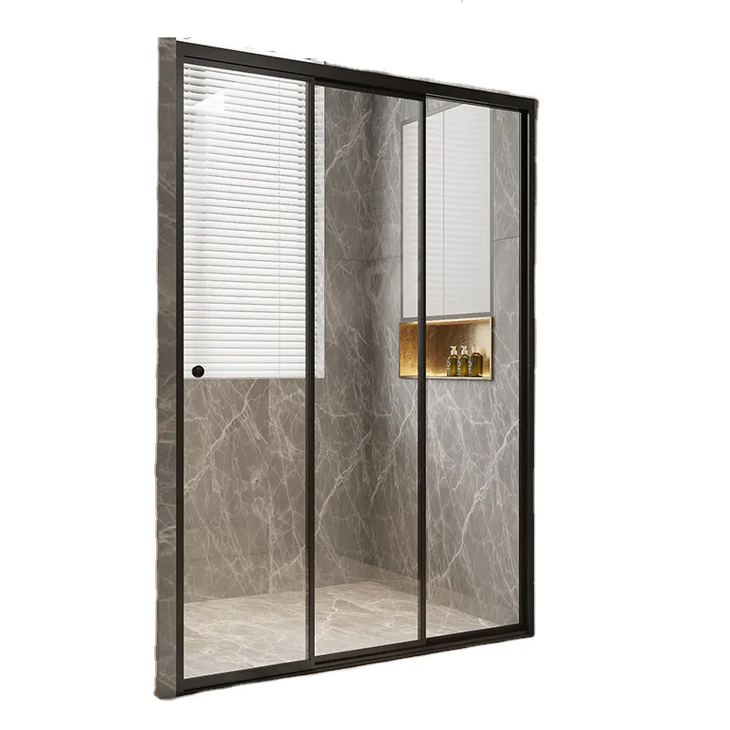 Verre mur partition triple coulissante porte de douche en verre