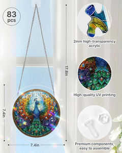 Atrapasueños de Acrílico con Diseño de Pluma de Pavo Real, Estilo Vitral, Refractor de Arcoíris, Adorno para Ventana, Decoración para Jardín y Patio - Product Image 3