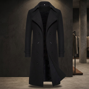 Men's 2024 Autumn Winter Double Breasted Wool Blend Trench Coat Solid Casual Slim Fit Long Jacket Fashion Clothing - Product Image 3