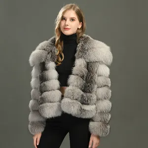Turn Down Collar Cropped Real Fox Fur Jacket Oversize Soft Thick Warm Elegant Luxury Winter Fluffy Genuine Fur Coat for Women