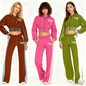 Damen-Winterbekleidung Hersteller Maßgefertigtes Silikon-Logo Hoodie-Jacke und Jogginghose Loungewear Zweiteiliges Set für Damen - Product Image 3