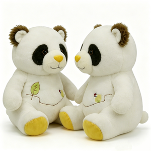 Peluche Panda Blanc Personnalisée Adorable avec Broderie Feuille, Animal en Peluche Panda Doux et Moelleux avec Nez et Pattes Jaunes - Product Image 1