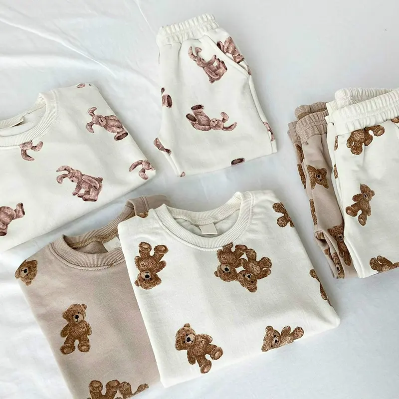 Toddler Kids Girls Tracksuit Cartoon Bear Print Clothes Sets Autumn New Baby Boy Long Sleeve Sweatshirt + Trousers 2 Pcs Suit