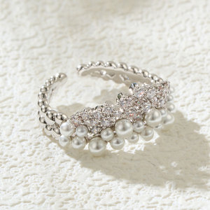 Pearl And Zircon Crown Open <b>Ring</b> Micro Pave Adjustable Index <b>Finger</b> <b>Ring</b> For Women Party Jewelry - Product Image 4
