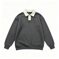 Sweat-shirt à col en coton pour homme, couleur contrastée, manches longues, coupe classique, décontracté, sport