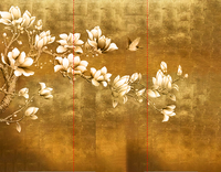 Goudfolie Behang Aanpasbare Bloemen Digitaal Gedrukt Chinoiserie Bladgoud Wandbekleding Voor Wandpanelen Interieurdecoratie
