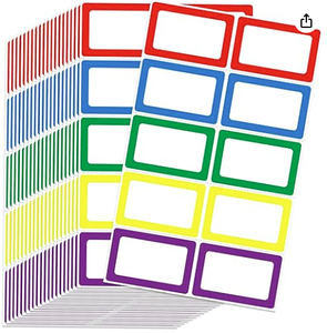 5 Color MF <b>Labels</b>, 57x89mm, Flat Pack with Barcode, Removable Adhesive <b>Name</b> Tags for Identification - Product Image 1