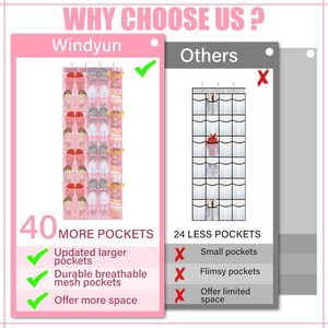 40 Pocket Over The Door Shoe Organizer Pink Hanging Mesh <b>Rack</b> For Closet Behind Door Storage - Product Image 6