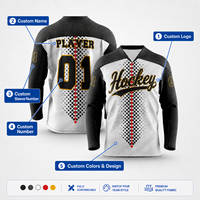 Maillot d'entraînement de hockey sur glace avec options d'impression par sublimation et de broderie pour joueurs adultes et jeunes, commandes en gros pour équipes