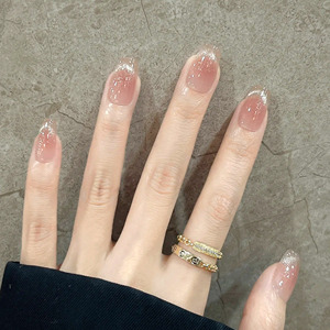 30個入り シンプルな無地 フレンチガラスビーズ キャッツアイ ヌードピンク 付け爪 スクエア アーモンド パール調 つけ爪 XS/S/<span class=keywords><strong>M</strong></span> - Product Image 5