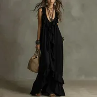 Robe élégante sans manches à col en V en polyester pour l'été, tenue décontractée, disponible en plusieurs couleurs et tailles, vente en gros