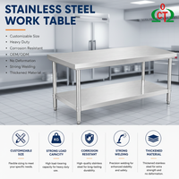 Plan de travail en acier inoxydable certifié CE, haute capacité, forme personnalisable, utilisation commerciale, fabrication industrielle