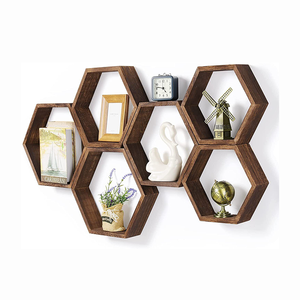 Estantes flotantes montados en la pared Estantes hexagonales de pared para sala de estar Almacenamiento de madera Panal - Product Image 2