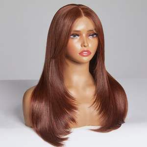 Coupe en couches vente en gros chaude couleur brun rougeâtre droite cheveux humains 13x4 4*4 HD dentelle frontale perruque perruque de cheveux humains pour femme - Product Image 3